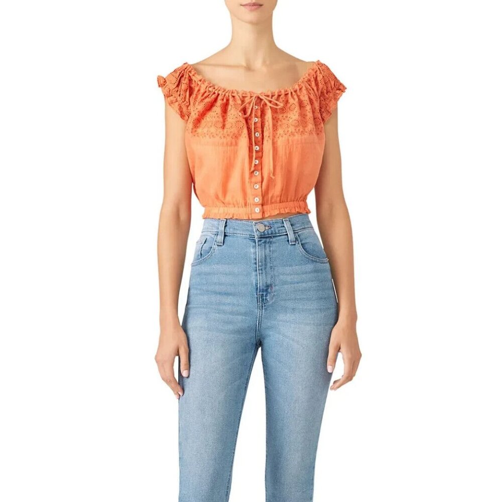 Free People Eyelet You A Lot Top Embroidered Crop Off The Shoulder S